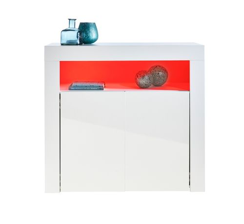 White Gloss Sideboard Storage Cabinet 90cm 2 Door LED Lights Cupboard — image 8