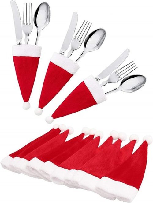 10 Santa Hat Cutlery Holders Christmas Table Decor Festive Dining
