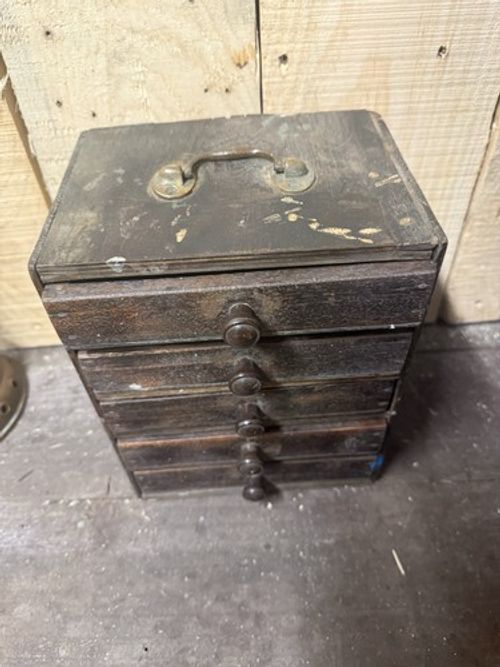 Small Antique Watchmakers Engineers Five Drawer Cabinet Brass & Bakelite Pulls