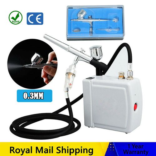Mini Airbrush & Compressor Kit Dual Action Spray Gun Model Paint Tattoo 0.3MM UK — image 3