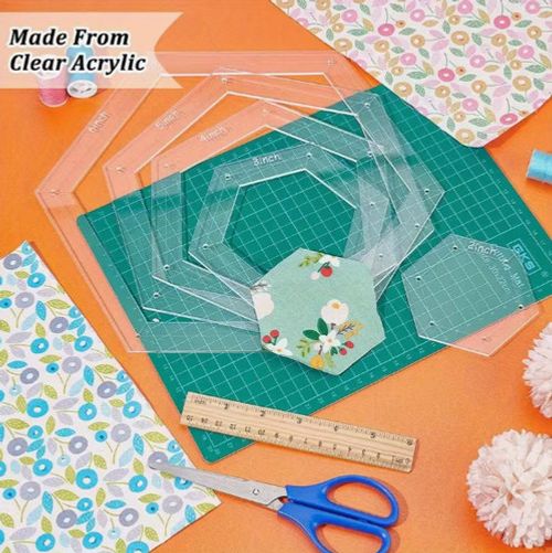 Quilting & Patchwork Hexagon Acrylic Template Set, 2", 3", 4", 5",6"