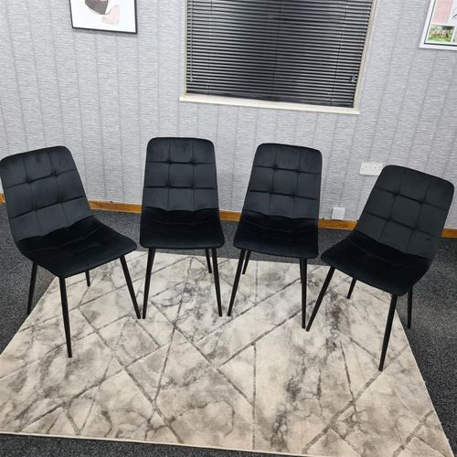 Grey Dining Table with Hairpin Legs, Bench & 4 Black Velvet Chairs Set For Room — image 2