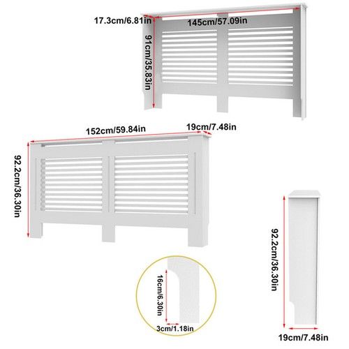 Wisfor 92/100cm Tall Radiator Cover Wood Cabinet MDF Grill Shelf Panel Protector