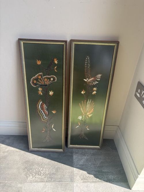Beautiful Vintage Embroidery On Silk Framed Art (pair)