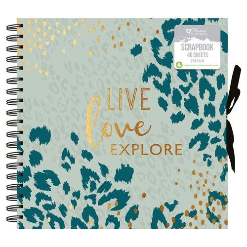 Scrapbook Photo Album Live Love Explore Spiral Bound 40 Sheet Ribbon Tie Blue