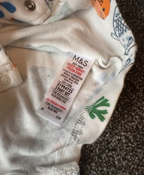 Mini B Baby & M&S 4pc Playsuit Bundle 9-12M Jersey Cotton Nautical Fish — image 3