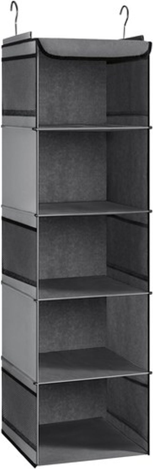 Hanging Wardrobe Organiser 5 Shelves 6 Pockets Clothes Storage Grey 108cm