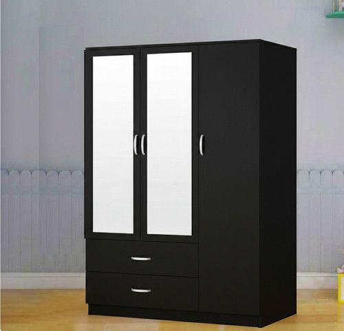High Gloss 3 Door Wardrobe with Mirror and 2 Drawer Hanging Rail Bedroom Storage