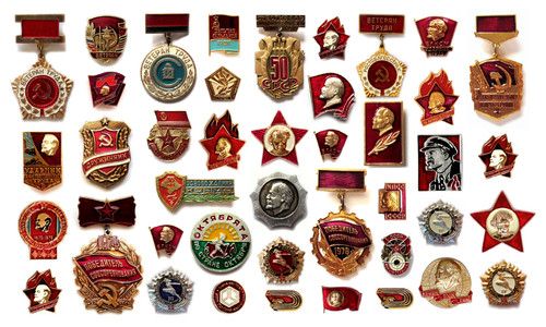 Enamel 42 Pin Badges Lenin Communist Soviet Russia, Veteran of Labor Winner Star