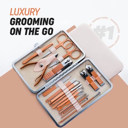 18PC Manicure Pedicure Set Nail Clippers Cutter Grooming Kit Pink Travel Case UK — image 2