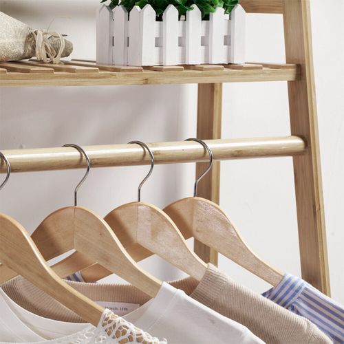 Large Bamboo Open Wardrobe Closet Hanging Clothes Rail Garment Rack W/Top Shelf — image 9
