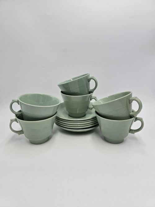 Woods Ware Beryl Teacups & Saucers X6 Vintage Set Excellent Condition Retro 70s