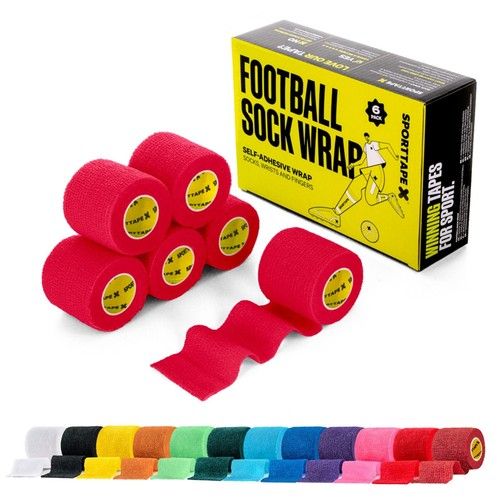 6 or 24 Rolls SPORTTAPE Self-Adhesive Football Sock Tape, Cohesive Shin Pad Tape