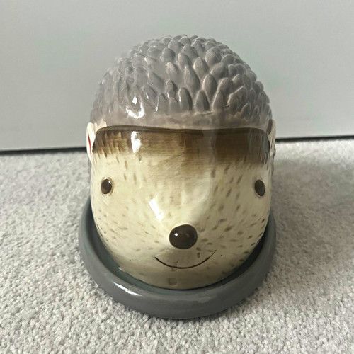 Ceramic Hedgehog Butter Dish Covered Dish with Lid Glossy Grey Beige