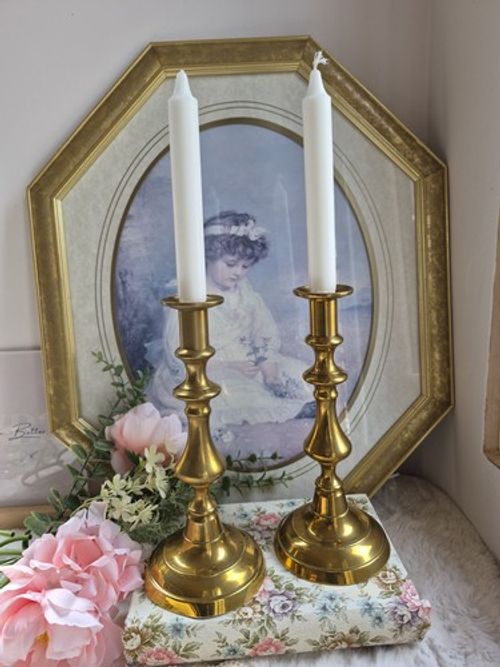 Pair Vintage Brass Candlesticks | Tall 26cm Candle Holders | Traditional Decor