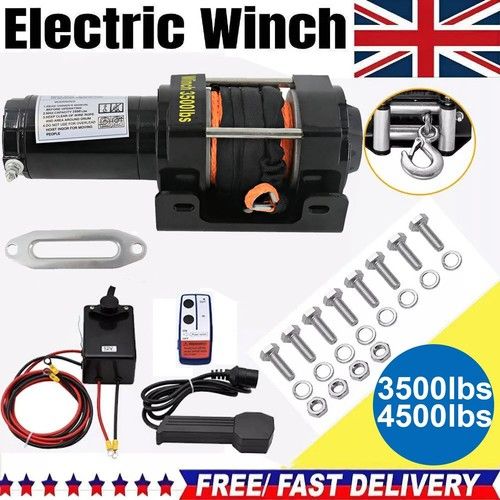 12V 3500lbs Electric Winch Synthetic Cable Wireless Remote Quad Bike ATV Boat