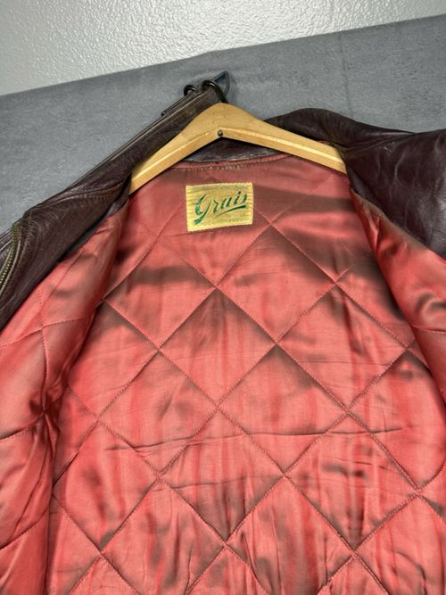 VTG 1950s Grais Front Quarter Steerhide Leather Car Coat Jacket Half Belt Sz 42L — image 13