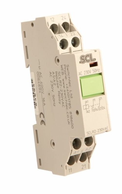 DOUBLE POLE 16A IMPULSE LATCHING RELAY 110VAC 17.5mm DIN RAIL MOUNT