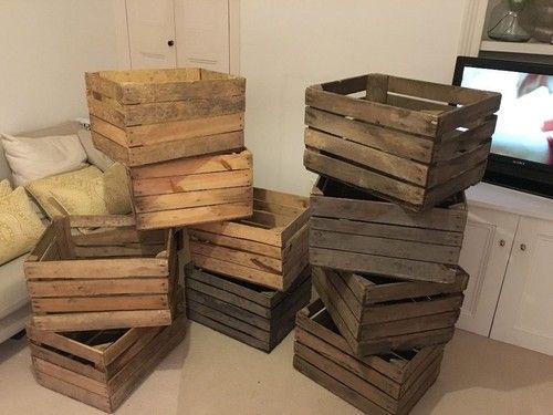 Large Rustic Wooden Slatted Fruit Apple Storage Welly Wine Crate Vintage Box