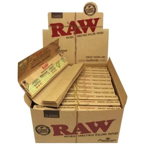 RAW CLASSIC CONNOISSEUR KING SIZE Rolling Papers With Roach Filter Tips Full Box — image 1