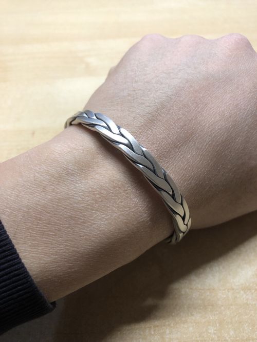 Solid Pure Fine Silver Mens Unique Hammered Braided Torque Bangle Cuff Bracelet — image 1