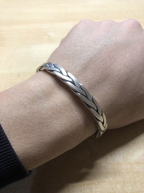 Solid Pure Fine Silver Mens Unique Hammered Braided Torque Bangle Cuff Bracelet