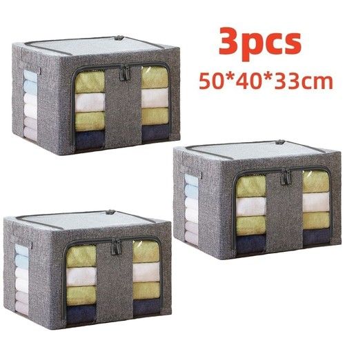 3/4x 66L Folding Storage Box Made of Thick Fabric Steel Frame Wardrobe Organizer