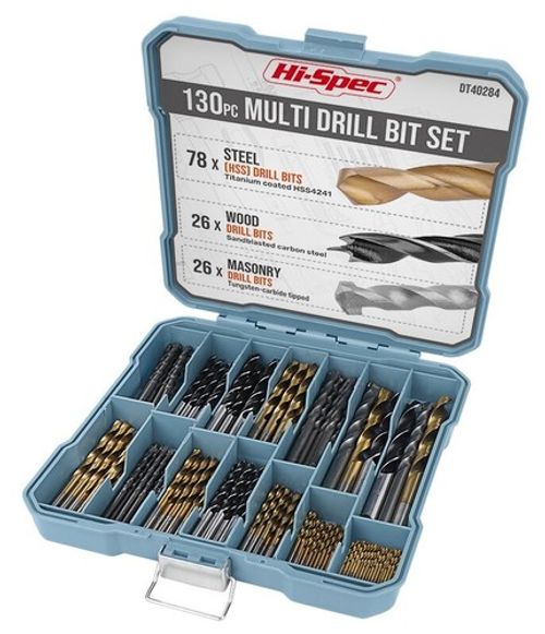 HSS Drill Bit Set for Metal, Wood, Plastic With Case 1mm-10mm Bits 130Pc Hi-Spec