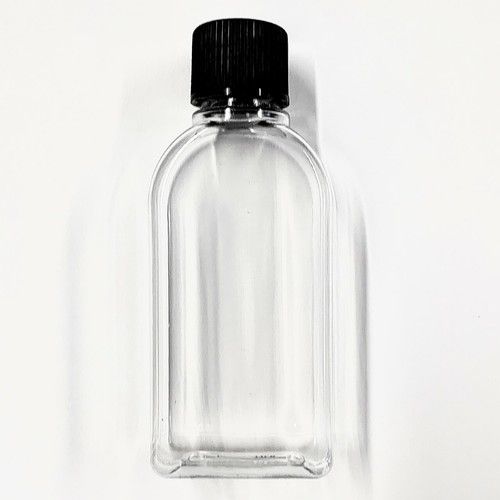 50ml Rectangular Clear PVC Plastic Bottles & Black Screw Caps LARGE LETTER POST