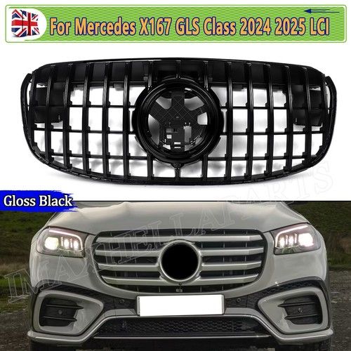 FOR MERCEDES GLS SUV X167 LCI 2024 2025 GLOSS BLACK FRONT BUMPER GRILLE GT STYLE