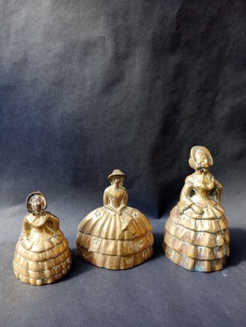 Set Of 3 Vintage Brass lady Bells - Various Heights