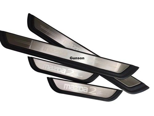 For Mazda 2 Car Accessories Glossy Silver Door Sill Scuff Plate Guard Protector