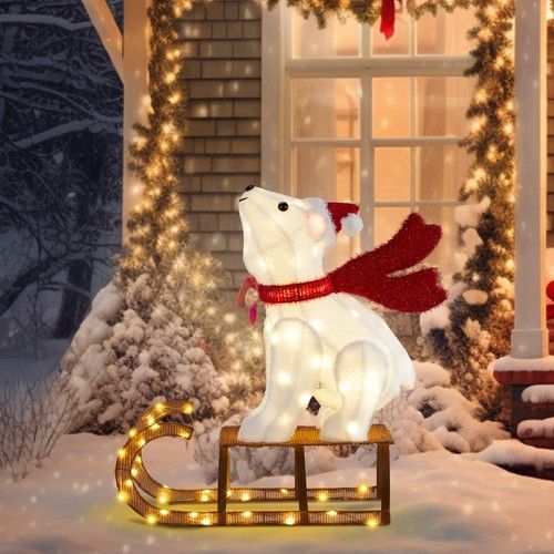 Christmas Sleigh Polar Bear Yard Decorations In/Outdoor Holiday Decor 63*30*86cm