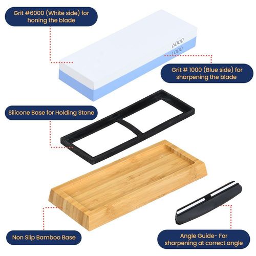 1000/6000 Dual Whetstone Waterstone Knife Water Wet Stone Sharpener with Base — image 5