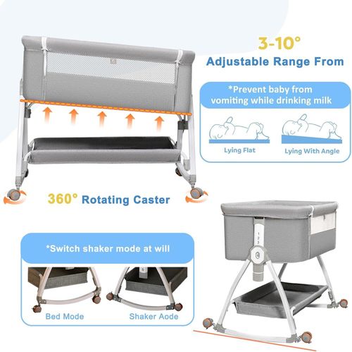 Baby Bedside Crib Sleeper Bassinet Height-adjustable Newborn Cot With Mattress — image 4