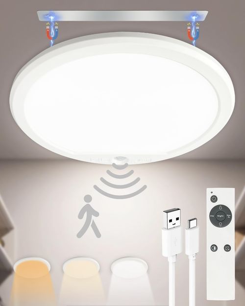 Rechargeable Motion Sensor Ceiling Light with Remote, 7500mAh Battery Operated — image 1