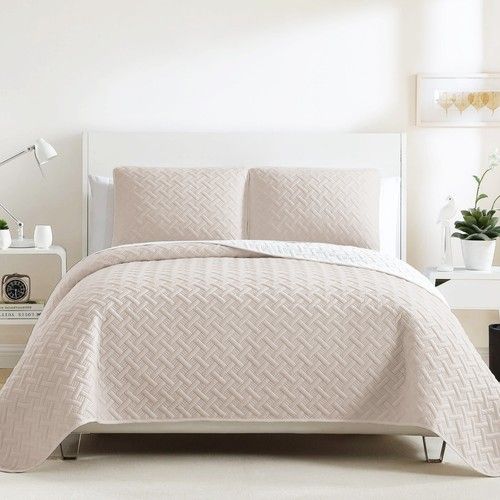 3 Pcs Quilted Reversible Bedspread Bed Throw Single Double King Size Bedding Set