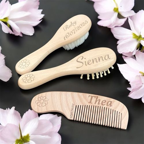 Personalised Baby Hair Brush Set Baby's First Brush Set Newborn Christening Gift — image 2