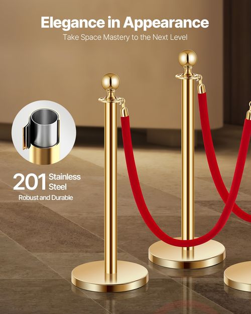 VEVOR 4 Pcs Gold Stanchion Post 2 Red Velvet Ropes Sand Injection Hollow Base — image 2