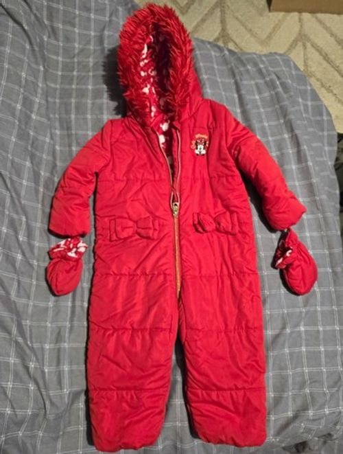 Disney Baby Minnie Mouse Pramsuit Snowsuit 12-18 Months George Red Hooded Winter