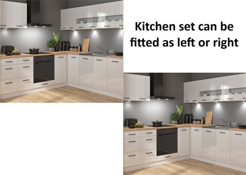 Corner Kitchen Set 11 Units Complete DIY Fitted Cabinets White Gloss Slab Junona — image 3