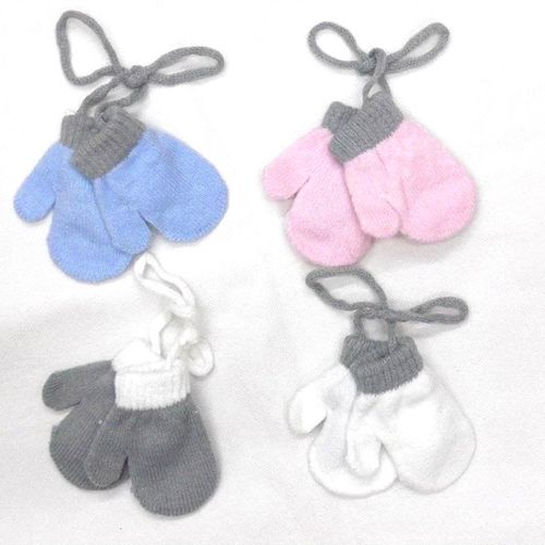 Baby Pom Pom Mittens Stringed Connected Gloves Boy Girl Spanish Knit Grey 0-24M — image 4
