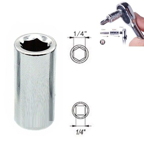 Square Drive 1/4" to 1/4" Socket Hex Bit Converter Holder - Adapter Only