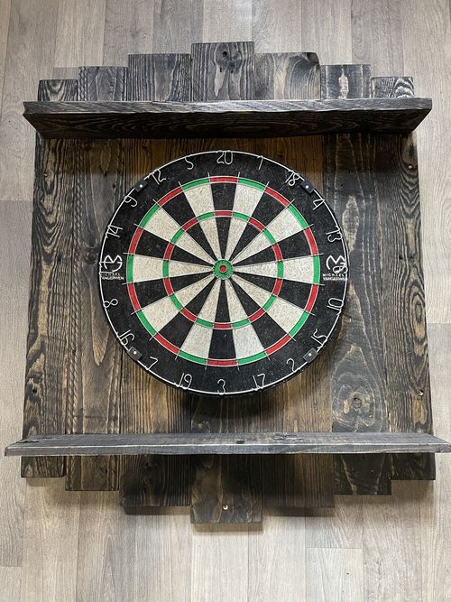 Handmade dark stain Rustic Dartboard Surround Wooden Solid  Shelves Dart Board — image 7