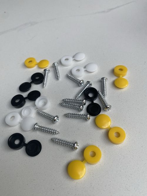 12 x NUMBER PLATE CAR FIXING FITTING KIT SCREWS & CAPS HINGED BLACK YELLOW WHITE — image 3
