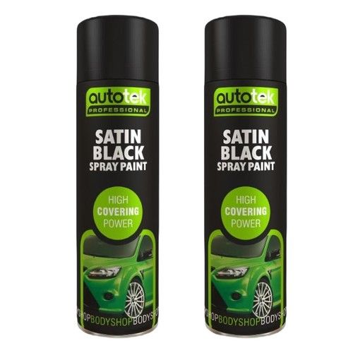 AutoTek Satin Black Multi-Purpose Aerosol Spray Paint 500ml x2