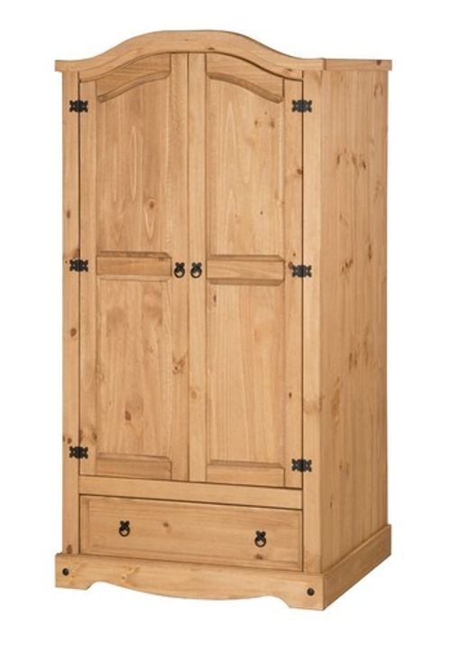 Corona Wardrobe 2 Door 1 Drawer Mexican Double Bedroom Solid Wood Pine Wooden