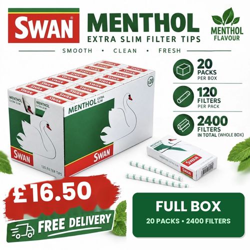 Swan Menthol Extra Slim Filter Tips Full Box 20 Packs x 120 2400 Tips  — image 1