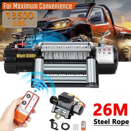 Heavy Duty Electric Winch 12V 13500lb/6123kg Steel Rope Wireless Remote Controls