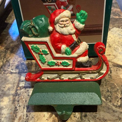 Santa Claus Sleigh Metal Stocking Hanger, Multicolor Christmas Holiday Decor